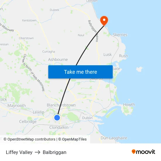Liffey Valley to Balbriggan map
