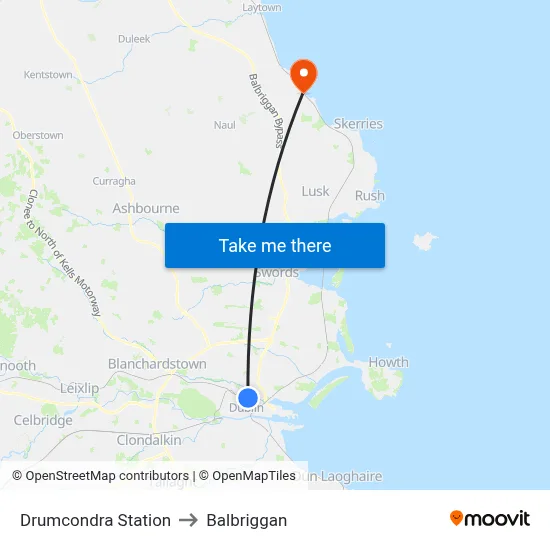 Drumcondra Station to Balbriggan map