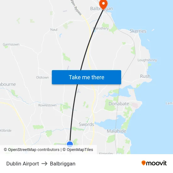 Dublin Airport to Balbriggan map