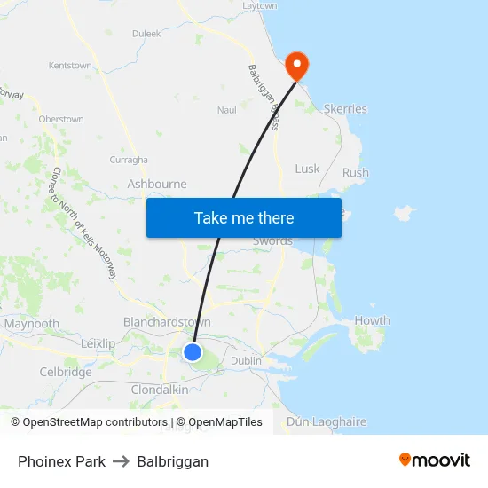 Phoinex Park to Balbriggan map
