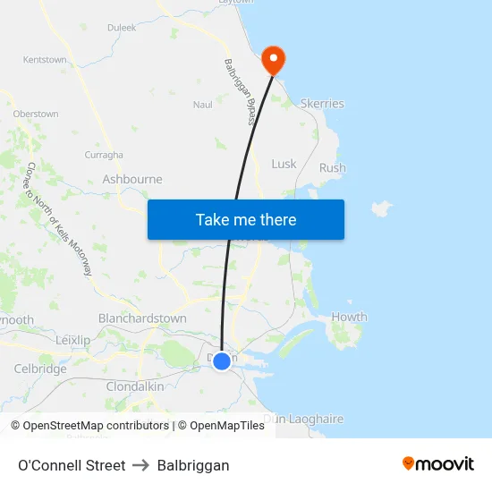 O'Connell Street to Balbriggan map