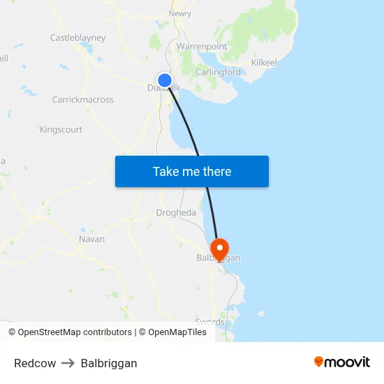 Redcow to Balbriggan map