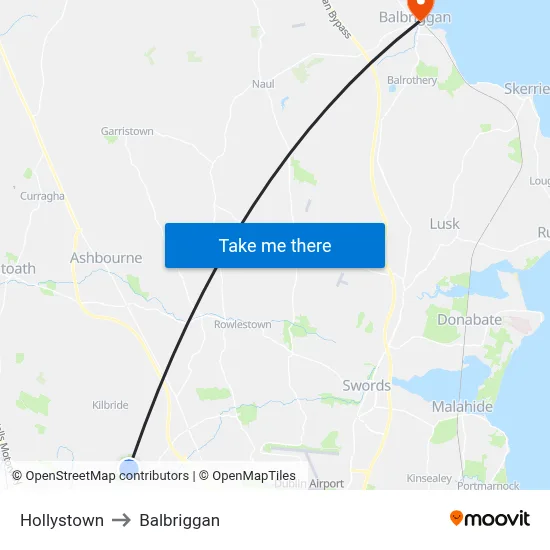 Hollystown to Balbriggan map