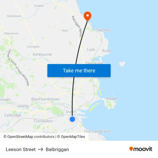 Leeson Street to Balbriggan map