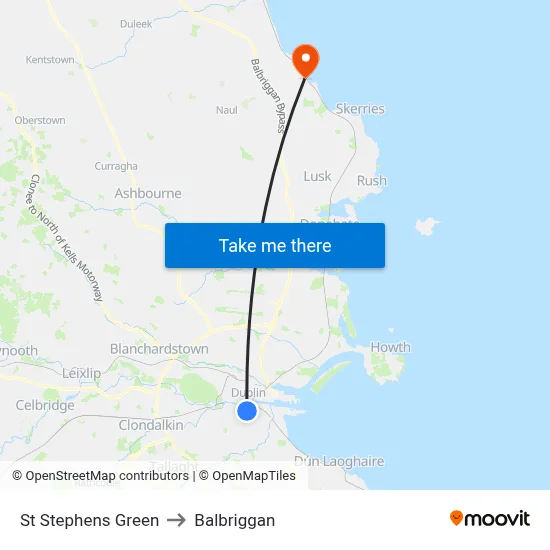 St Stephens Green to Balbriggan map