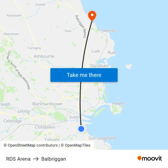 RDS Arena to Balbriggan map