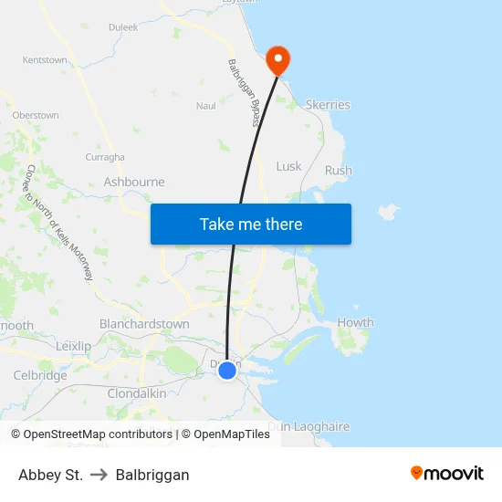 Abbey St. to Balbriggan map