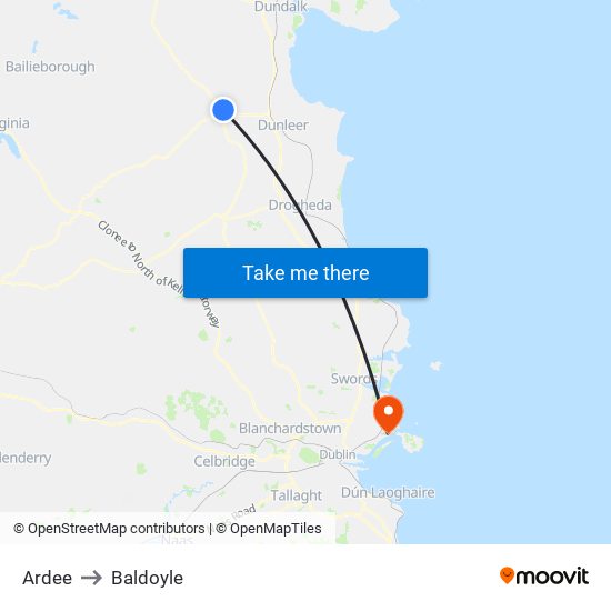 Ardee to Baldoyle map