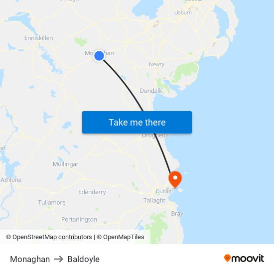 Monaghan to Baldoyle map