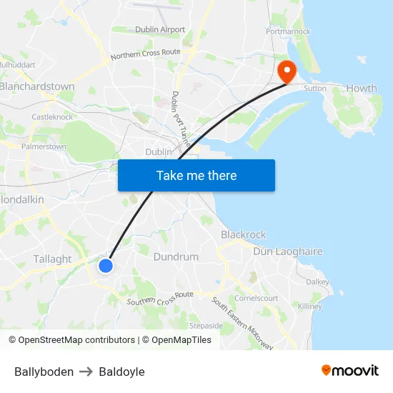 Ballyboden to Baldoyle map