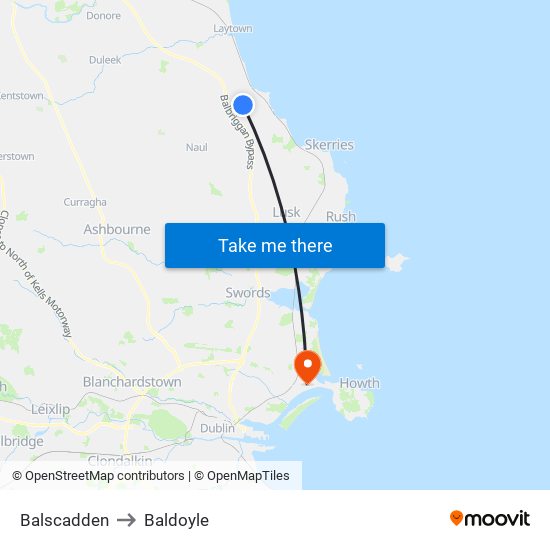 Balscadden to Baldoyle map