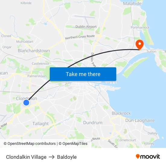 Clondalkin Village to Baldoyle map