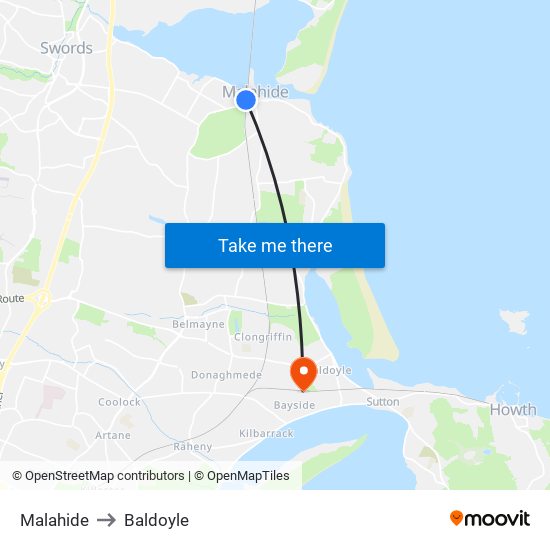 Malahide to Baldoyle map