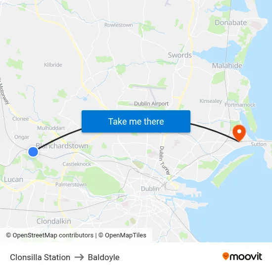 Clonsilla Station to Baldoyle map