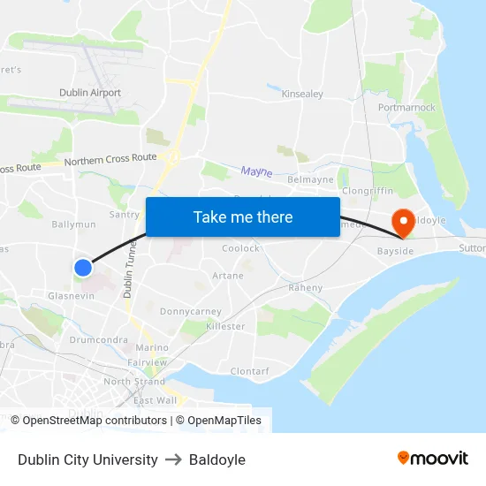 Dublin City University to Baldoyle map
