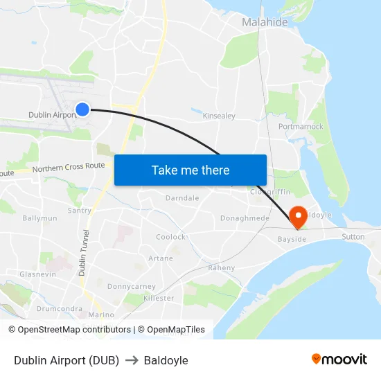 Dublin Airport (DUB) to Baldoyle map