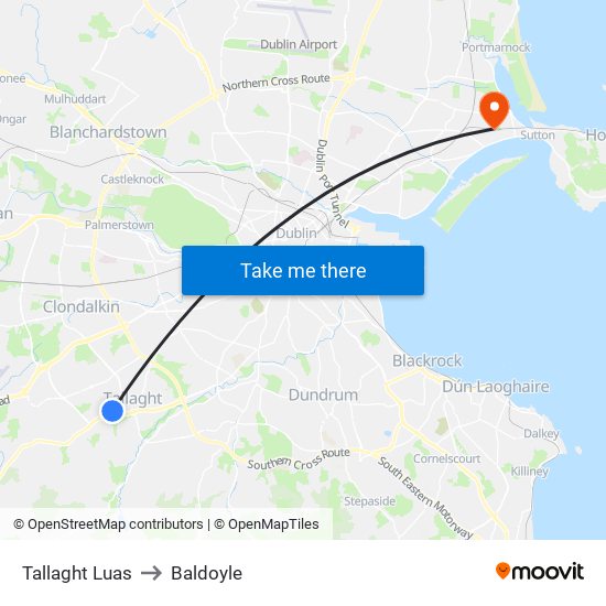 Tallaght Luas to Baldoyle map
