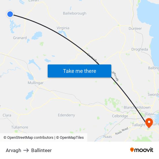 Arvagh to Ballinteer map