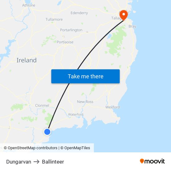 Dungarvan to Ballinteer map