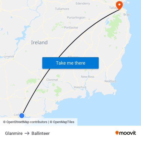 Glanmire to Ballinteer map