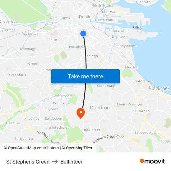 St Stephens Green to Ballinteer map