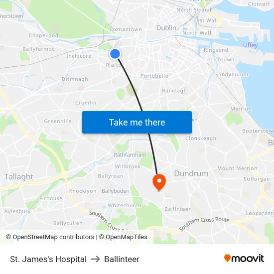 St. James's Hospital to Ballinteer map