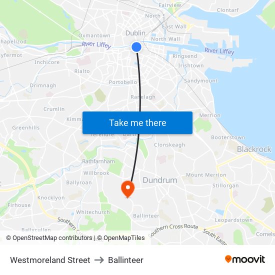 Westmoreland Street to Ballinteer map