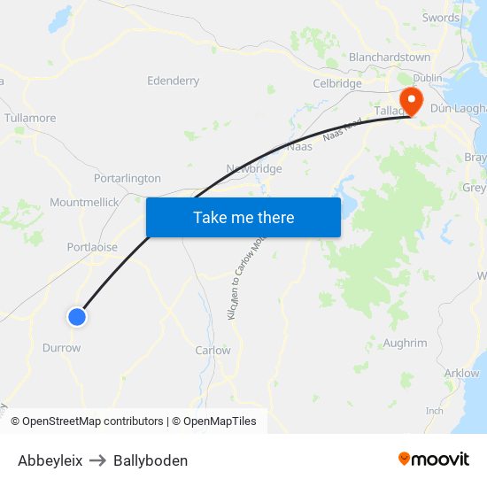 Abbeyleix to Ballyboden map