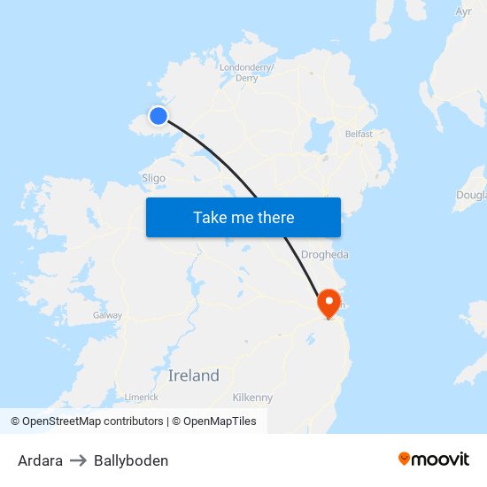 Ardara to Ballyboden map