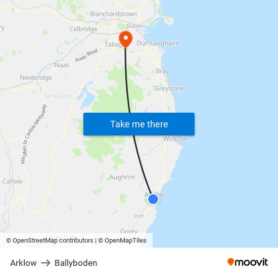 Arklow to Ballyboden map
