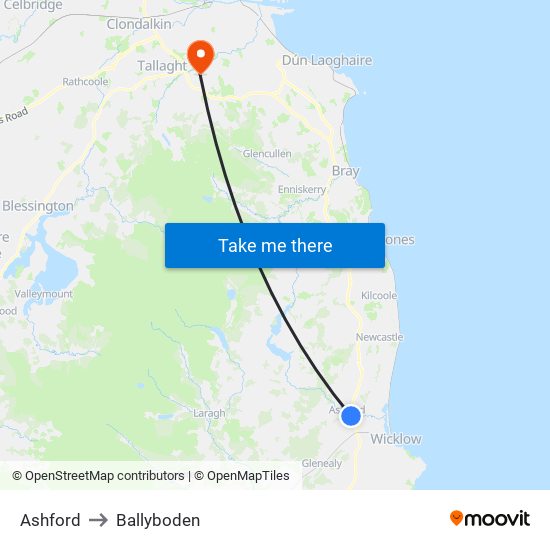 Ashford to Ballyboden map
