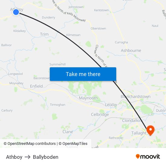 Athboy to Ballyboden map