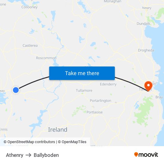 Athenry to Ballyboden map