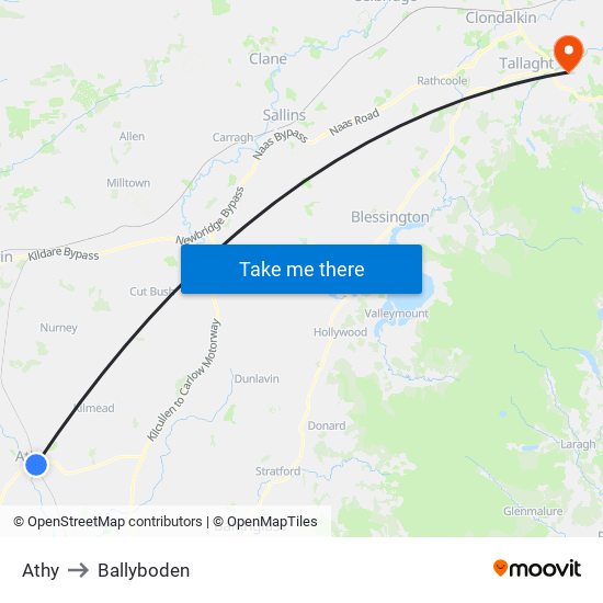 Athy to Ballyboden map