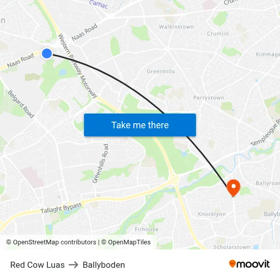 Red Cow Luas to Ballyboden map