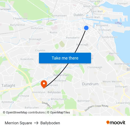 Merrion Square to Ballyboden map
