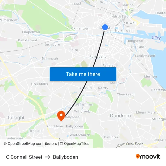 O'Connell Street to Ballyboden map