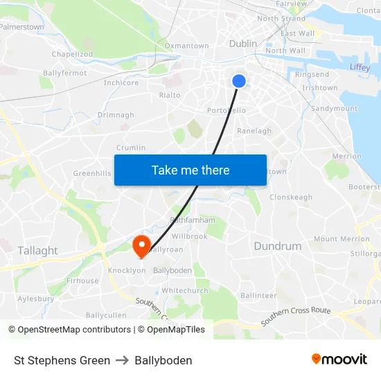 St Stephens Green to Ballyboden map