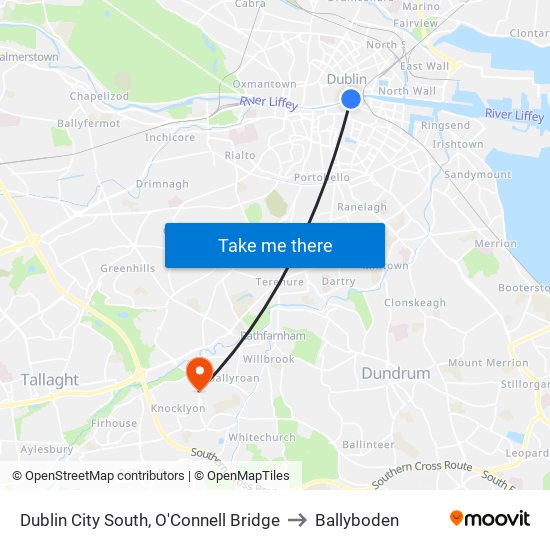 Dublin City South, O'Connell Bridge to Ballyboden map