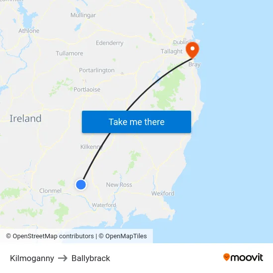 Kilmoganny to Ballybrack map