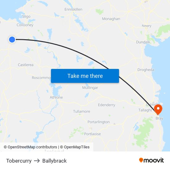 Tobercurry to Ballybrack map