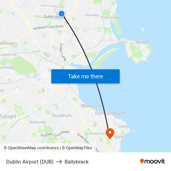 Dublin Airport (DUB) to Ballybrack map