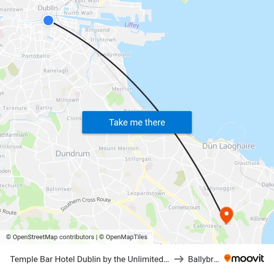 Temple Bar Hotel Dublin by the Unlimited Collection to Ballybrack map