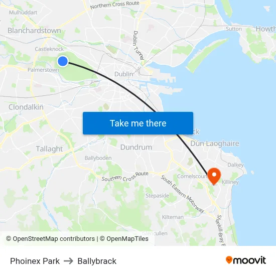 Phoinex Park to Ballybrack map