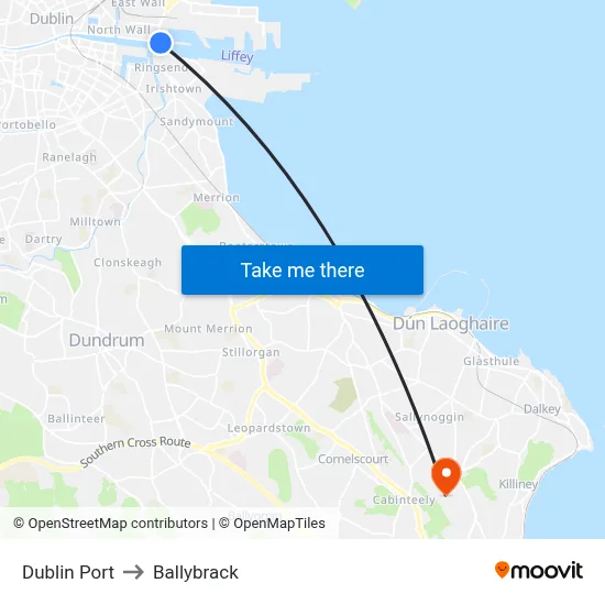 Dublin Port to Ballybrack map
