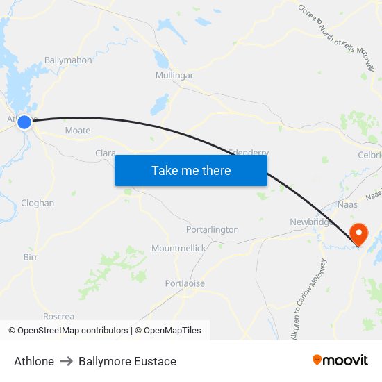 Athlone to Ballymore Eustace map