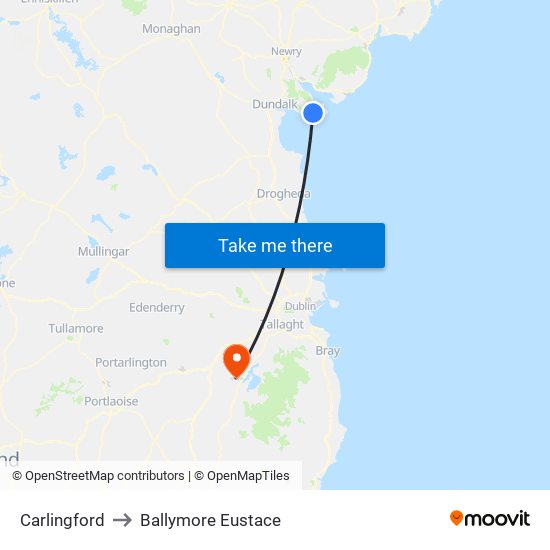 Carlingford to Ballymore Eustace map