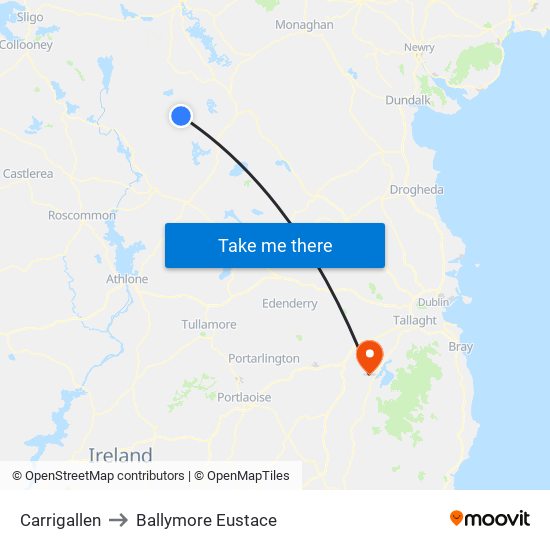 Carrigallen to Ballymore Eustace map