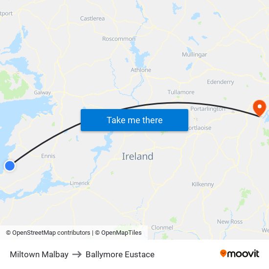 Miltown Malbay to Ballymore Eustace map