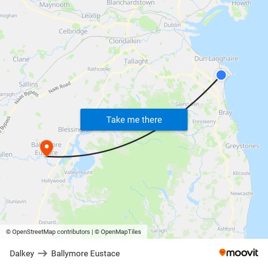Dalkey to Ballymore Eustace map